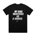 MY BIKE IDENTIFIES AS A 1000CC printed in white across the back of a black heavyweight boxy tee. Street Bikes Addicts.